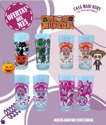 VASO CUBERO DECORADO DÍA DE MUERTOS